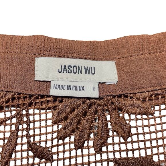JASON WU Lace Sheer Floral Button Down Top NWT Size Large Brown - Picture 3 of 15